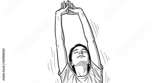 Woman stretching arms upward illustration