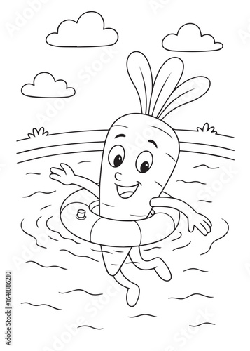coloring book page of a carrot swimming with a float in a lake.









Ask ChatGPT