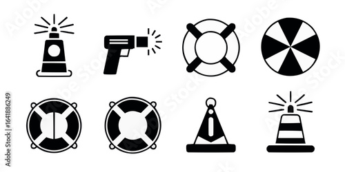 Nautical and Safety Icons Illustration in Black and White Minimalist Design a Vector Set