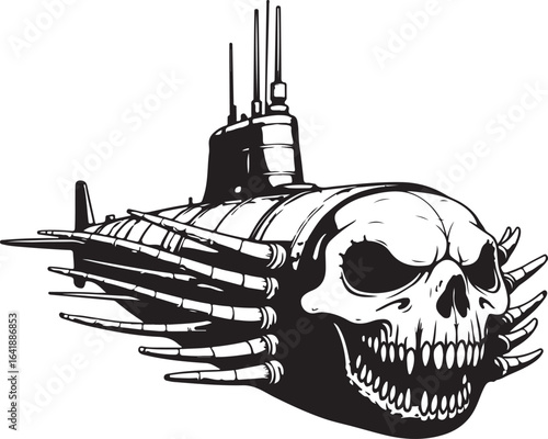 Submarine with skull front and bony protrusions vector art bone skeleton