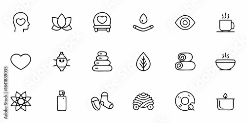 Holistic Wellness and Health Line Art Icon Bundle – Minimalist Vector Symbols for Meditation, Fitness, Mental Health, and Natural Healing

