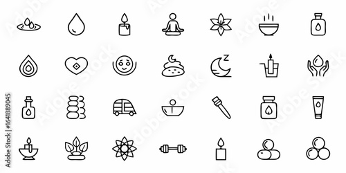 Wellness and Holistic Health Line Art Icon Set – Minimalist Vector Symbols for Yoga, Meditation, Spa, and Natural Therapy Design


