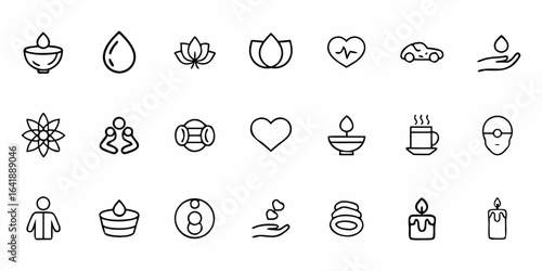 Wellness and Mindfulness Vector Icon Bundle – Minimalist Line Art Symbols for Self-Care, Fitness, Meditation, and Holistic Health

