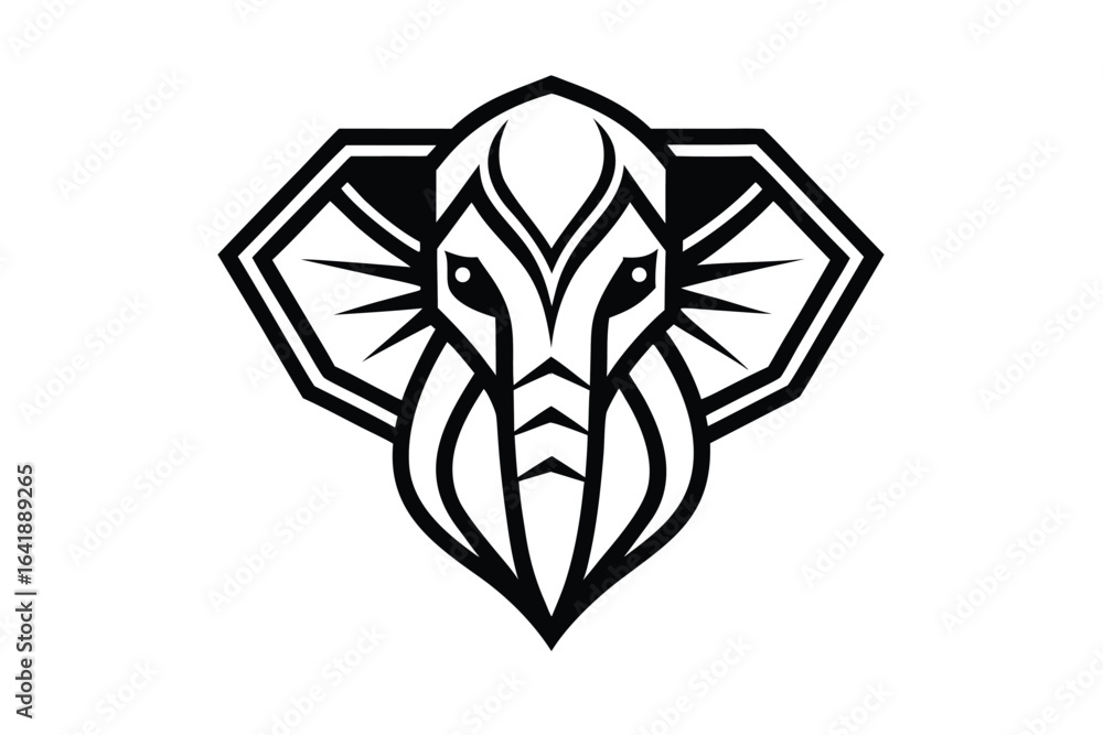 Naklejka premium Stylized Elephant Head Logo Geometrical Shape on White Background