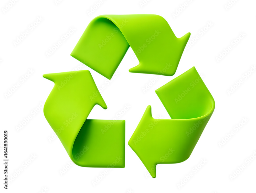 Obraz premium Vibrant Green 3D Recycling Symbol on Black Background for Sustainability
