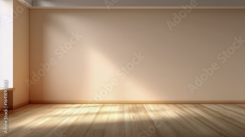 Empty Room Interior with Wooden Floor and Neutral Walls Bathed in Soft Sunlight, Ideal for Mockups