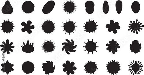 Collection of diverse black silhouettes of microscopic organisms