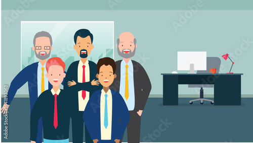Business Team Illustration – Diverse Office People Working Together Concept