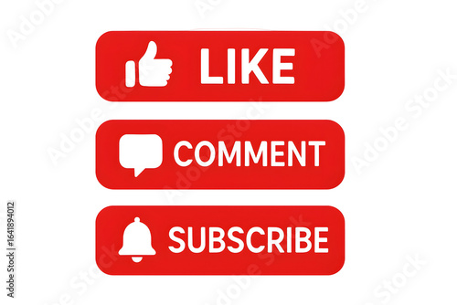 Red like comment subscribe buttons isolated on a transparent background image