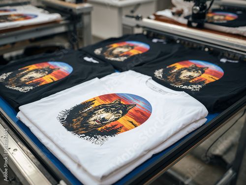 Black and white t shirts with wolf graphic image