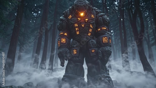 Towering Golem with Glowing Runes