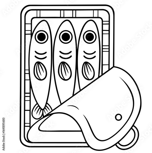 Canned sardines in open tin can, preserved fish seafood in packaging for storage and sale, traditional snack and protein food product for gastronomy, retail and export markets