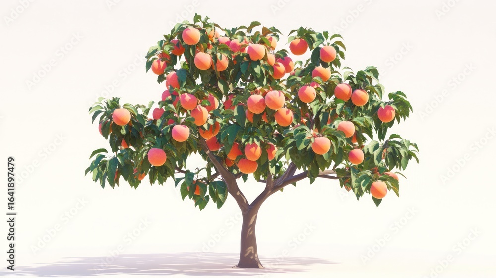 Obraz premium Peach tree with ripe fruits in a garden setting, isolated on a white background