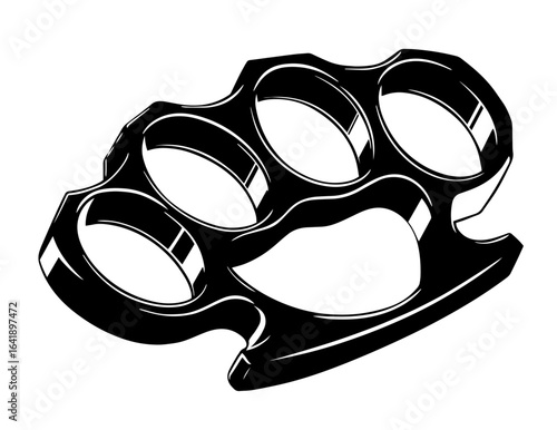 Brass Knuckles, Metal Self-Defense Weapon with Finger Holes, Concealed Carry, Street Fight, Danger, Crime, Illegal Weapon, Violence and Conflict