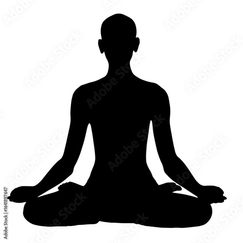 Silhouette of a person meditating in a lotus pose with crossed legs, hands resting on the knees, back straight, symbolizing mindfulness, inner peace, and spiritual practice through meditation.