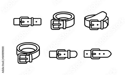 Minimalist belt icons set - outline style collection with buckles and straps
