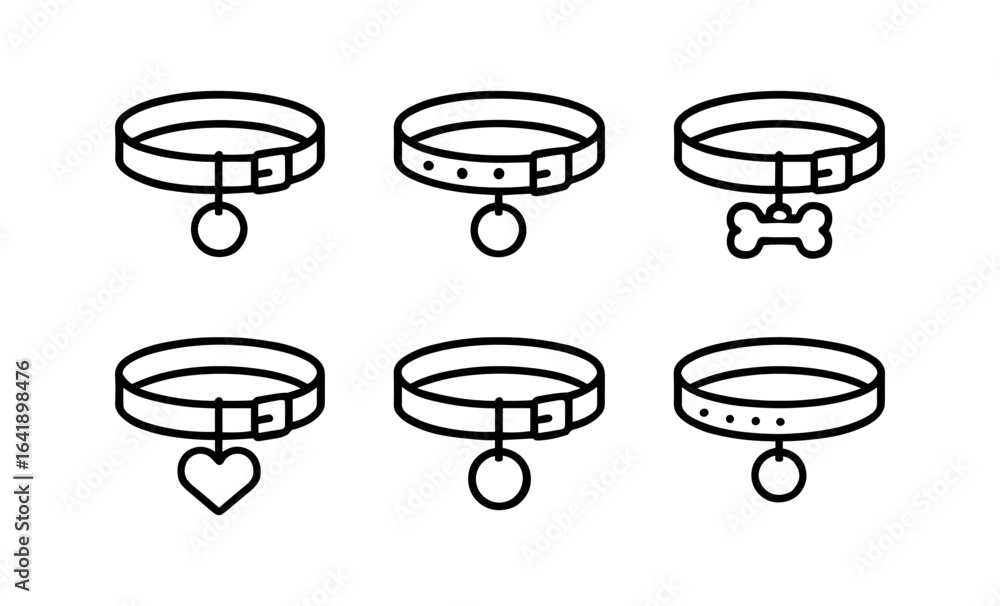 Fototapeta premium Set of linear dog collars with charms in minimalist design