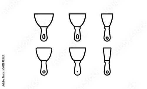 Set of minimalist putty knife icons in simple outline style