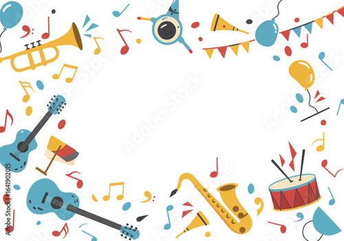 Colorful Musical Instruments and Party Decorations Frame Design