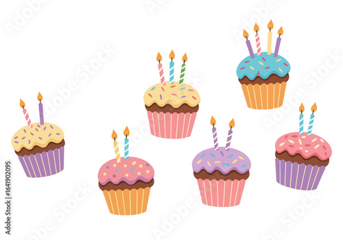 Colorful Cupcakes with Candles for Celebration