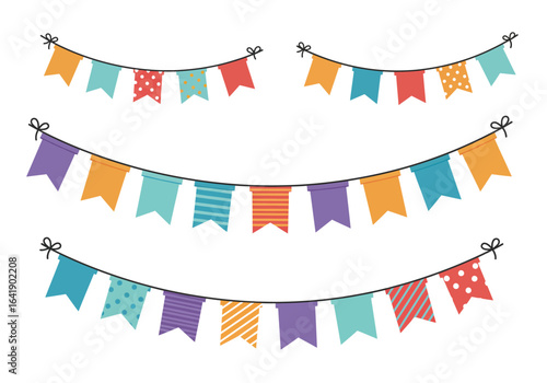 Colorful Party Bunting Garlands with Various Patterns and Colors