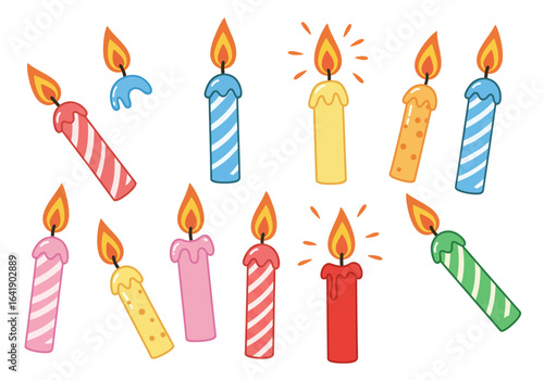 Colorful Cartoon Birthday Candles with Flames