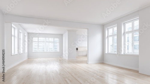 Wallpaper Mural Bright, Airy, Empty Room with Wood Floors and Large Windows, Perfect for Interior Design Mockups Torontodigital.ca