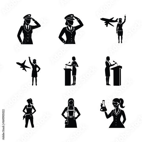 Women Professions Icon Silhouette Set