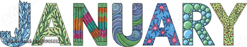 January month illustration with colorful pattern design art editable