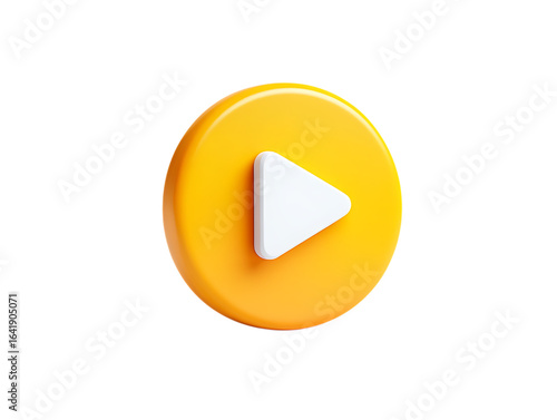 Glossy 3D Render of a Bright Yellow Circular Play Button with a White Triangle Icon