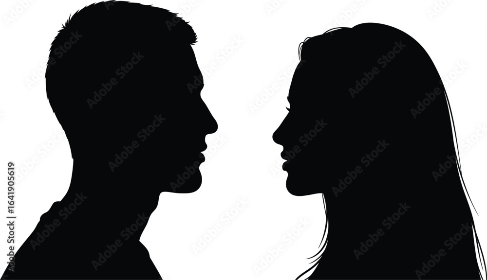 Fototapeta premium Man and Woman Profile Silhouettes Facing Each Other 