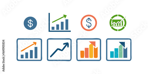 Growing graph set. Business chart with arrow. Growths chart collection. Profit growing sumbol. Progress bar. Bar diagram. Growth success arrow icon. Progress symbol. Chart increase - stock vector