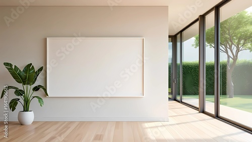 Minimalist Living Space with Large Blank Wall Canvas and Indoor Plant