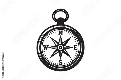 Vintage Compass silhouette vector art illustration on white background