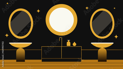 glam gold black bathroom large round mirror