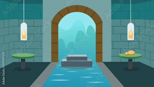 high end spa room stone walls waterfall