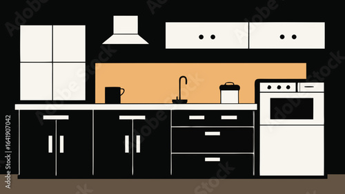 high contrast kitchen black cabinetry white