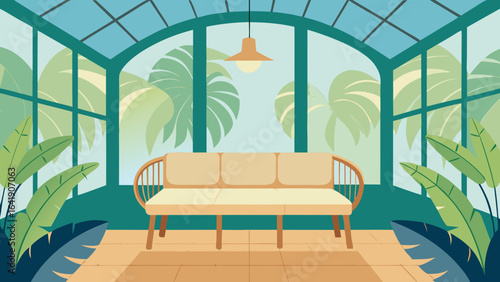 light filled sunroom rattan seating tropical decor