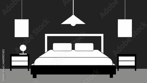 sleek black and white bedroom high contrast design