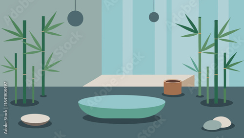 zen inspired bathroom pebbled floors bamboo natural 