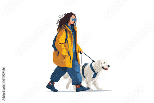 blind person with walking dog isolated
