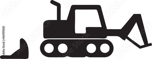 Black silhouette icon of an excavator with a detached blade construction heavy machinery
