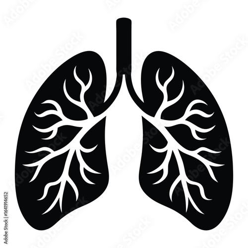Intricate Human Lungs Vector Silhouette – Monochrome Detailed Design