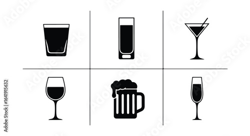 Drinkware Icon Collection � Six Alcoholic Beverage Glass Silhouettes