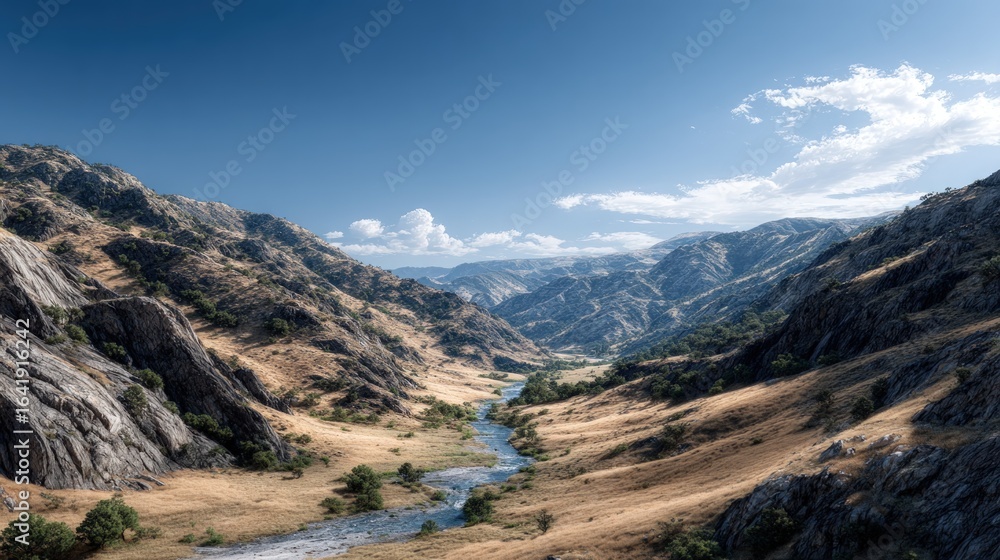 Fototapeta premium Mountain valley with a winding river.