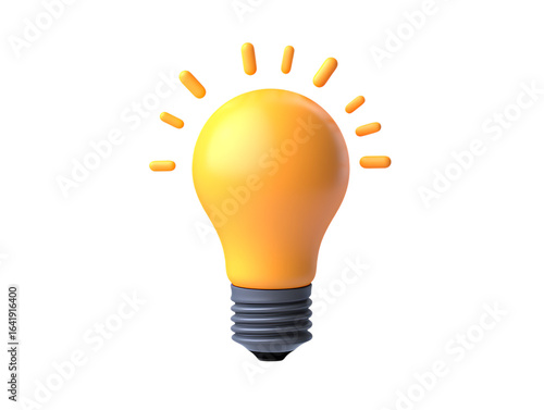 Vibrant Glowing Yellow 3D Light Bulb with Dynamic Orange Rays Emitting for Brilliant New Ideas