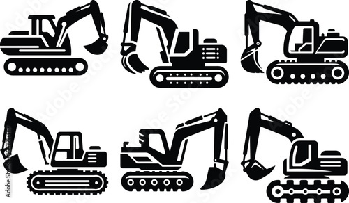 Excavator bundle silhouette icon vector art