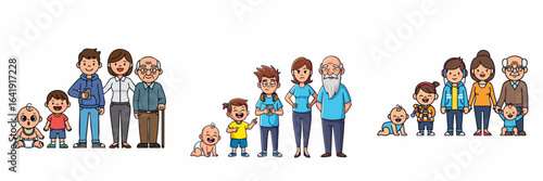 Cartoon Illustration of Human Life Cycle from Baby to Senior Person Stages