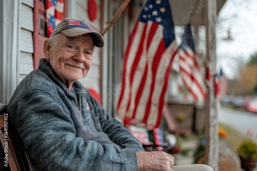 Portrait of a Smiling Elderly Man Sitting on Porch