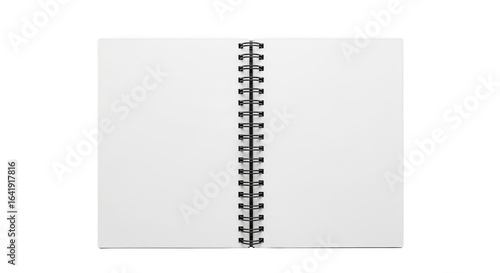 Opened notebook with blank pages and spiral binding on transparent background